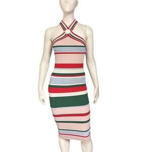 Ted Baker Knit Midi Dress Womens 2 US 6 Small Pink Green Stretch